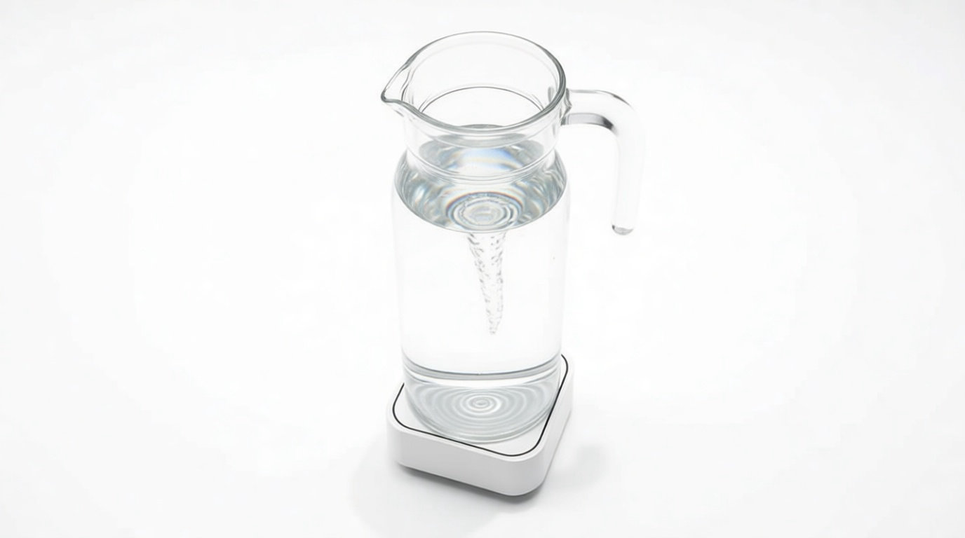 Carafe d'eau dynamisée sur socle blanc